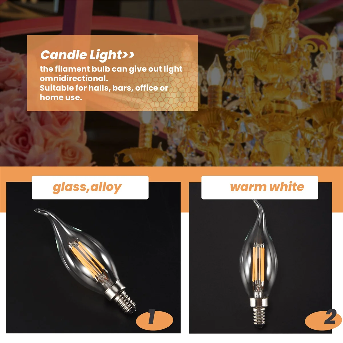 Dimmable E12 4W COB Edison Candle Flame Filament LED Light Bulb Lamp 12.5*3.5cm