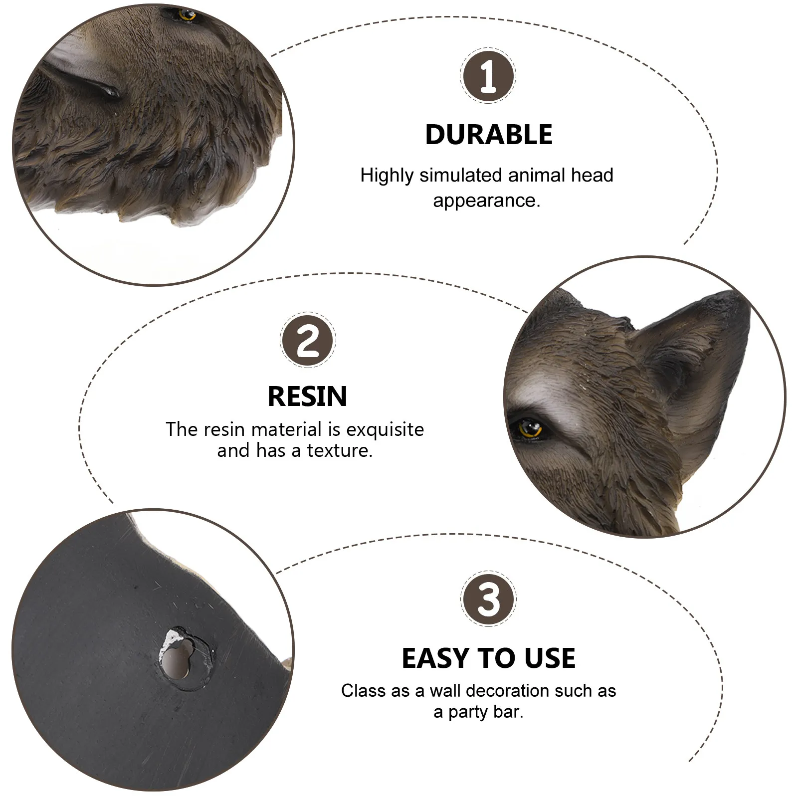 1Pcs Resin Wolf Head Wall Hanging Decor Vivid Animal Head Ornament for Indoor Outdoor Garden Door Bedroom Bathroom Wall Art