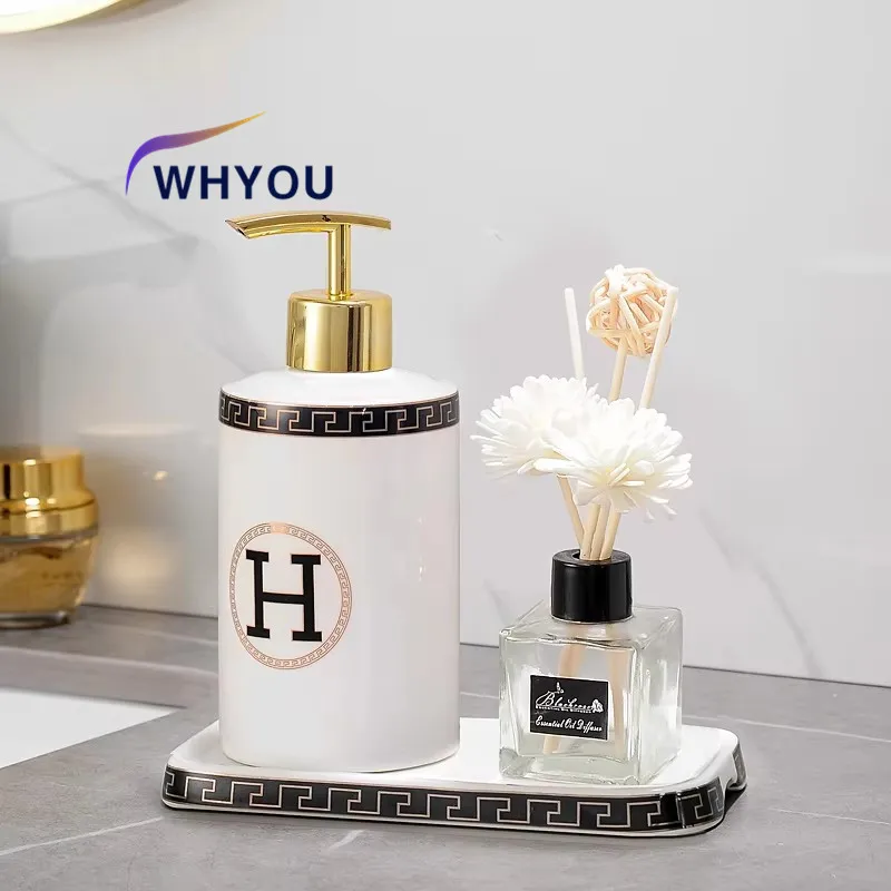 WHYOU-Cermic Liquid Soap Dispensers, Lotion Bottle, Emulsion, Latex Hand Wish Bottles, Light Luxury Bathroom Accessories Set