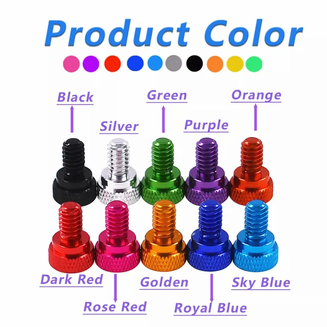 1~10pcs UNC 1/4-20 양극 처리된 색상 알루미늄 합금 널링 엄지 나사 손잡이 손잡이 볼트 PC 케이스 카메라용