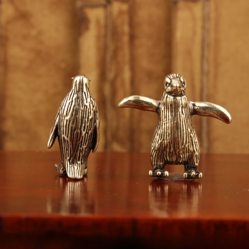 Solid Brass Antarctic Penguin Small Statue Miniature Figurine Office Desk Ornament Tea Pet Paperweight Vintage Decoration Crafts