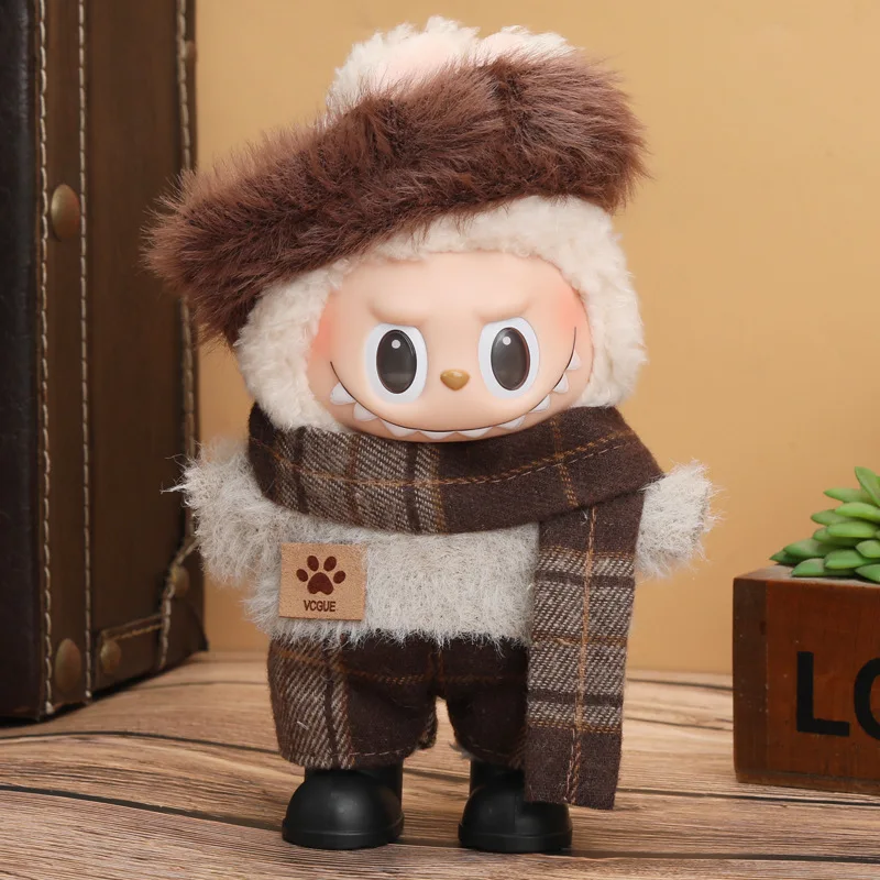 Suitable For 17 Cm Labubuv1v2v3 Clothes Autumn And Winter Mocha Brown Set Doll Accessories Festival Gifts Autumn And Winter Set