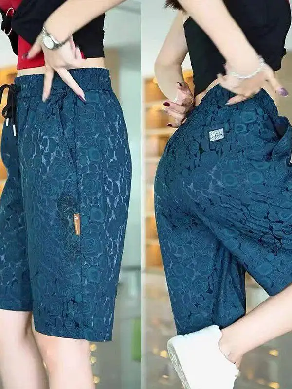 

2026 New Ice Silk Five-Quarter Casual Shorts Lightweight Beach Leisure Cool Feeling Men's Shorts Polyester Fiber mid Waist