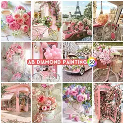 AB Diamond Painting 5D Flower New Arrival Embroidery Rose Pink Needlework Cross Stitch Kits Tower Decor Drill DIY Naklejka ścienna