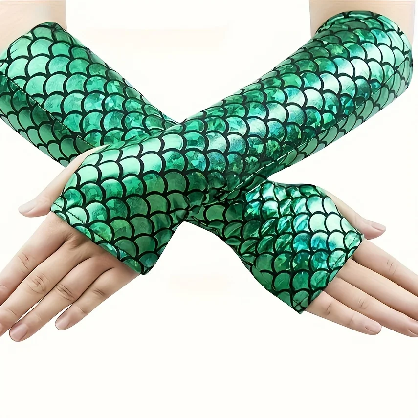 Women\'s clothing accessories color changing mermaid dress Halloween cosplay stage performance Fish scale open finger gloves