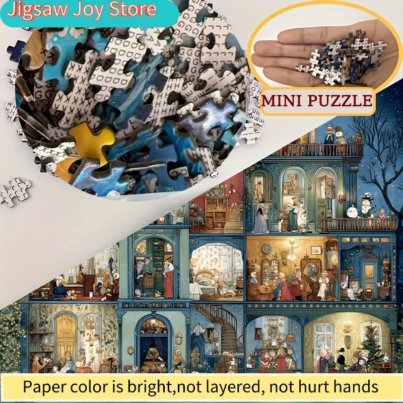1 boîte de mini puzzles en papier pour adultes : "Maisons colorées" ou jeux et activités de fête, adaptés aux jeux et activités de fête.
