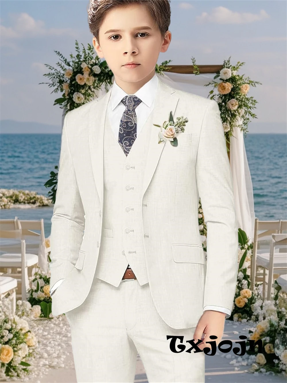 Wedding Linen Suit Set for Kids 2-18 Years High-End Summer Formal Suits 3-Piece Tuxedo Sets Flower Boys Ring Bearer Tux