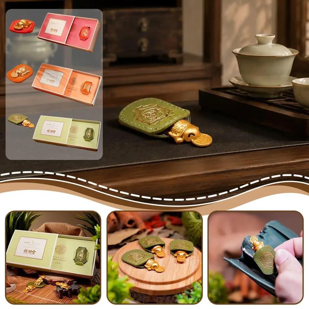 Lucky Wealth Turtle Amulet Feng Shui Money-Biting Turtle Wallet Charm Auspicious Statue Ornament Decor