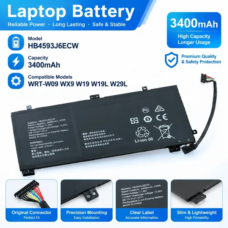 Replacement Battery for Huawei MateBook 13 WRTB WFH9L WFH9F WFE9L HB4593J6ECW Laptop Internal Battery Pack