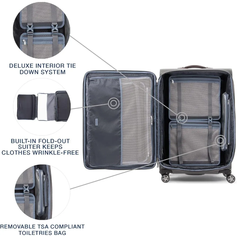 Maleta giratoria expandible grande de 8 ruedas con cerradura TSA, equipaje gris vintage unisex para viajes