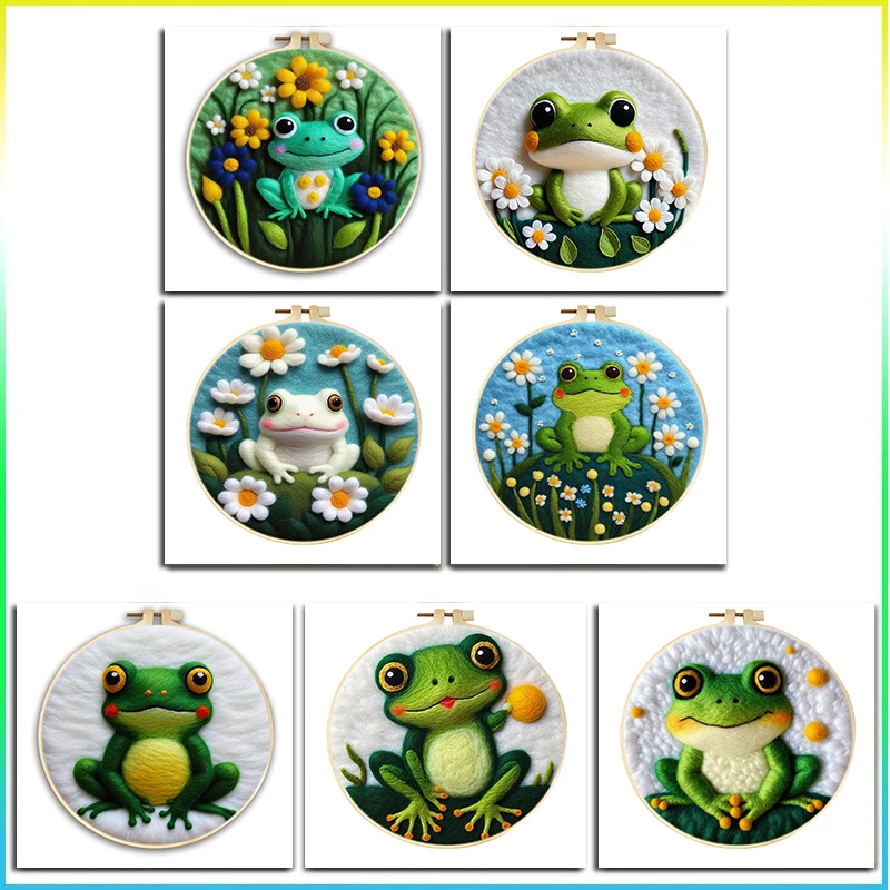 

CHENISTORY Diy Needle Felting Kit For Beginners Frog Design Complete Wool Craft Set With Tools & Frame 7.87X7.87In Creative Gift