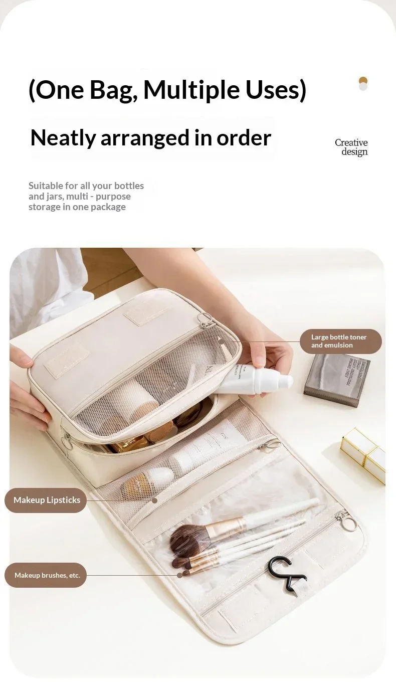 Tragbare Toilettenartikel-Tasche mit Haken, multifunktional, wasserdicht, abriebfest, mehrschichtig, großes Fassungsvermögen, Kosmetiktasche. – Detail 6
