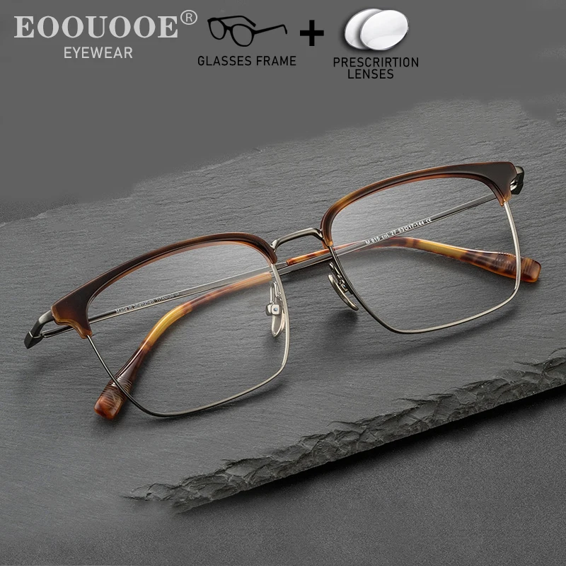 

Retro Acetate Pure Titanium Prescription Glasses Men Recipe Myopia Hyperopia Lenses Progressive Vision Correct OpticalEyeglasses