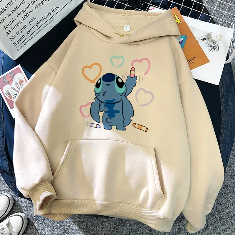 90s Disney Lilo Stitch Funny Cartoon Winter Hoodies Women Harajuku Cute Stitch Anime Sweatshirt Manga Streetwear Hoody Female