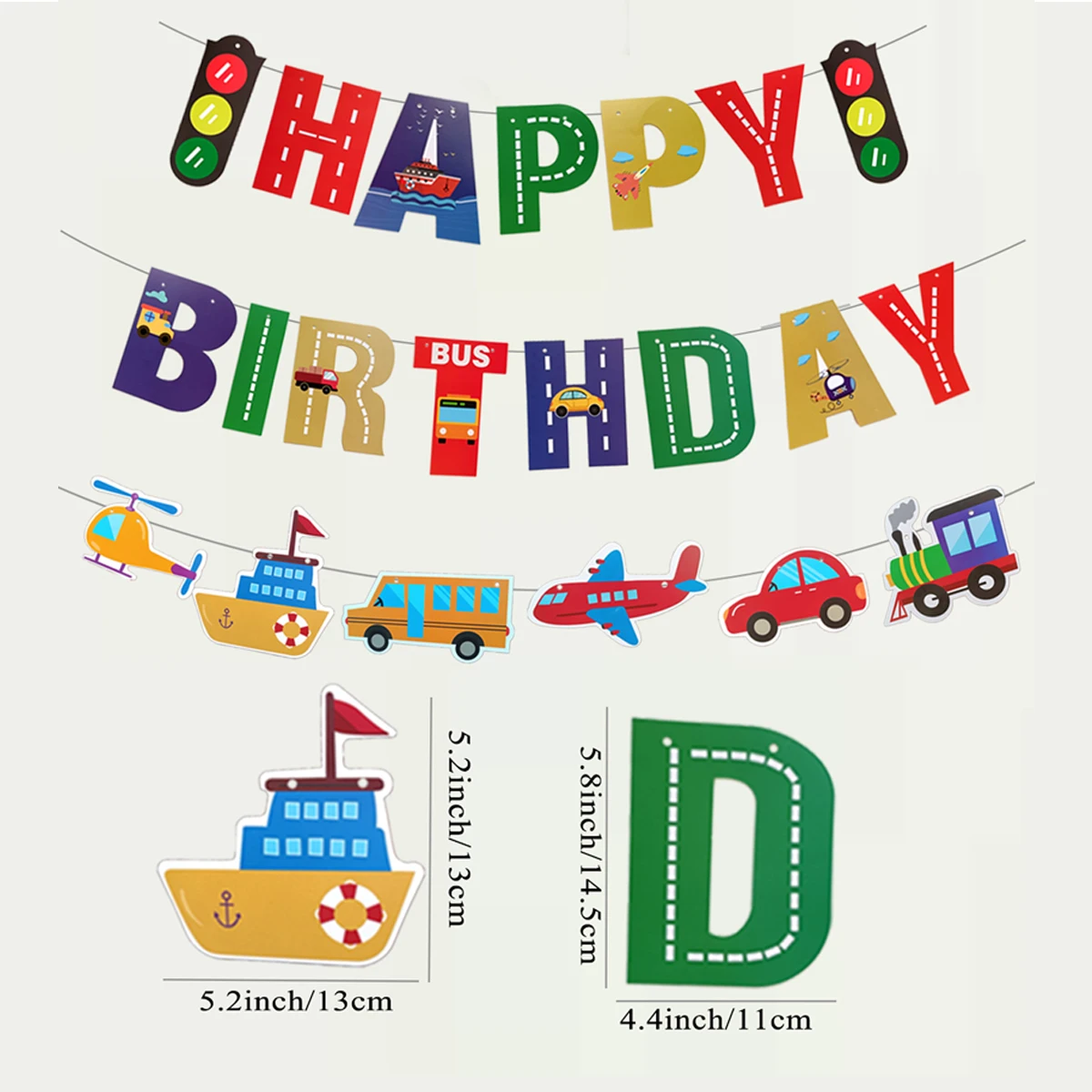 Happy Birthday Banner Airplane Car Vehicle Ship Pull Flag Traffic Light Banner Baby Shower Children Pull Flower Party Decoration