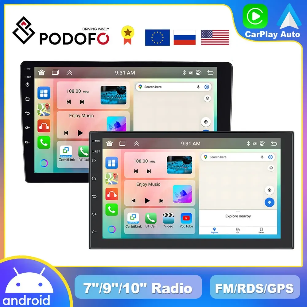 Podofo CarPlay Android Radio 2din Car Multimedia Video Player GPS Stereo EQ AutoRadio For Nissan Honda Lada VW Toyota