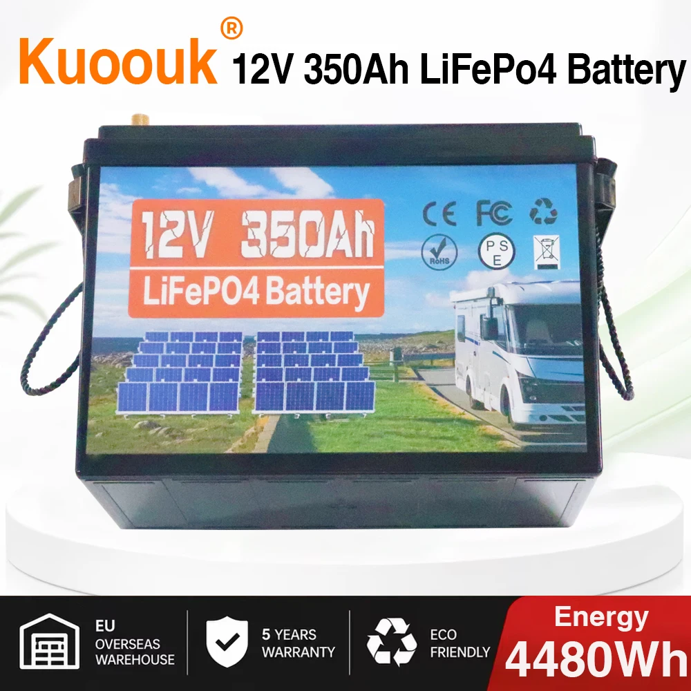 Image of 12V 350Ah LiFePO4 Kuoouk Lithium-Eisenphosphat-Batterie mit integriertem BMS zum Ersetzen der meisten Notstromversorgungen und Heimenergiespeicher + 14,6V Ladegerät