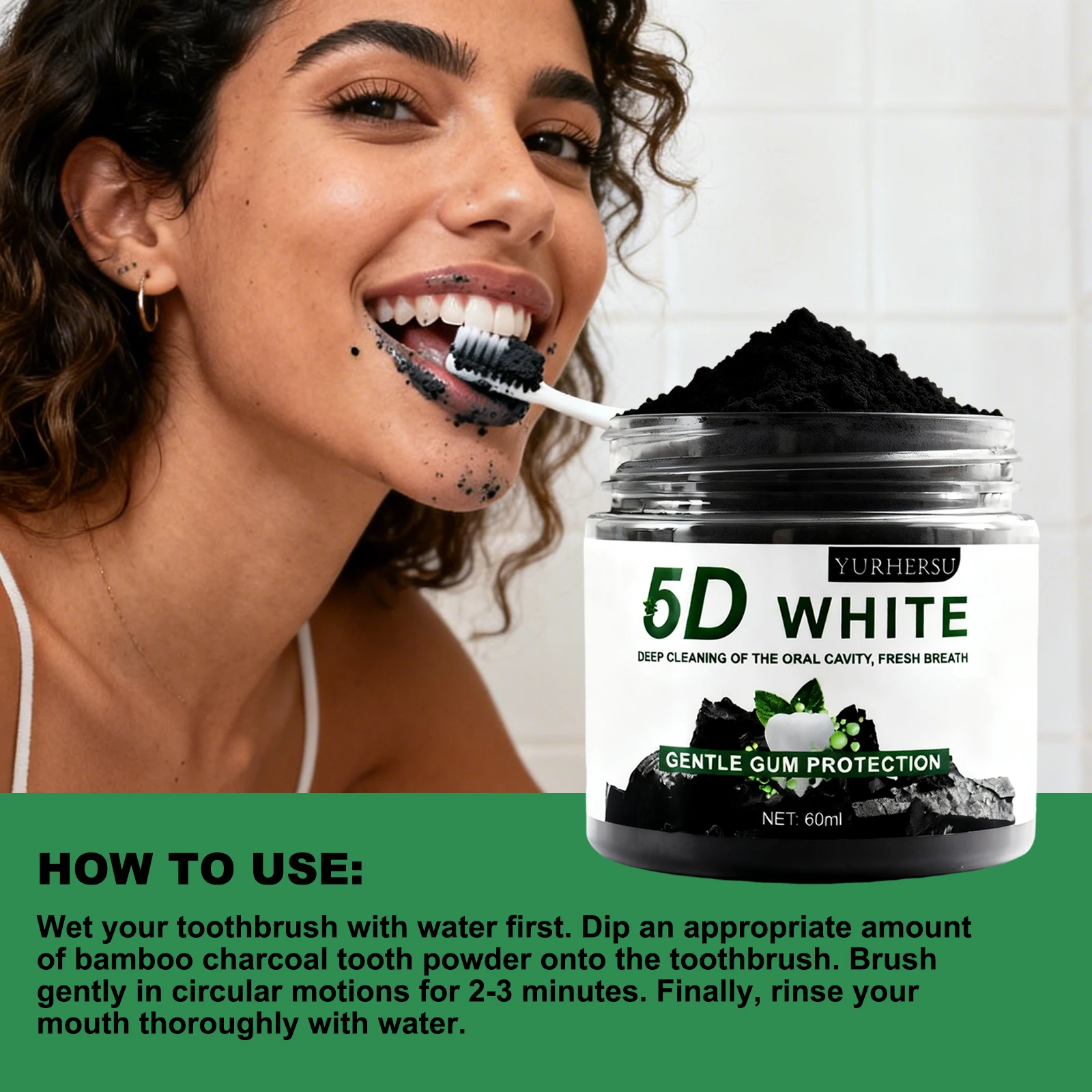 Bamboo Charcoal Teeth Whitening Powder Natural Organic Removes Stains Bad Breath Oral Care 60G view 4