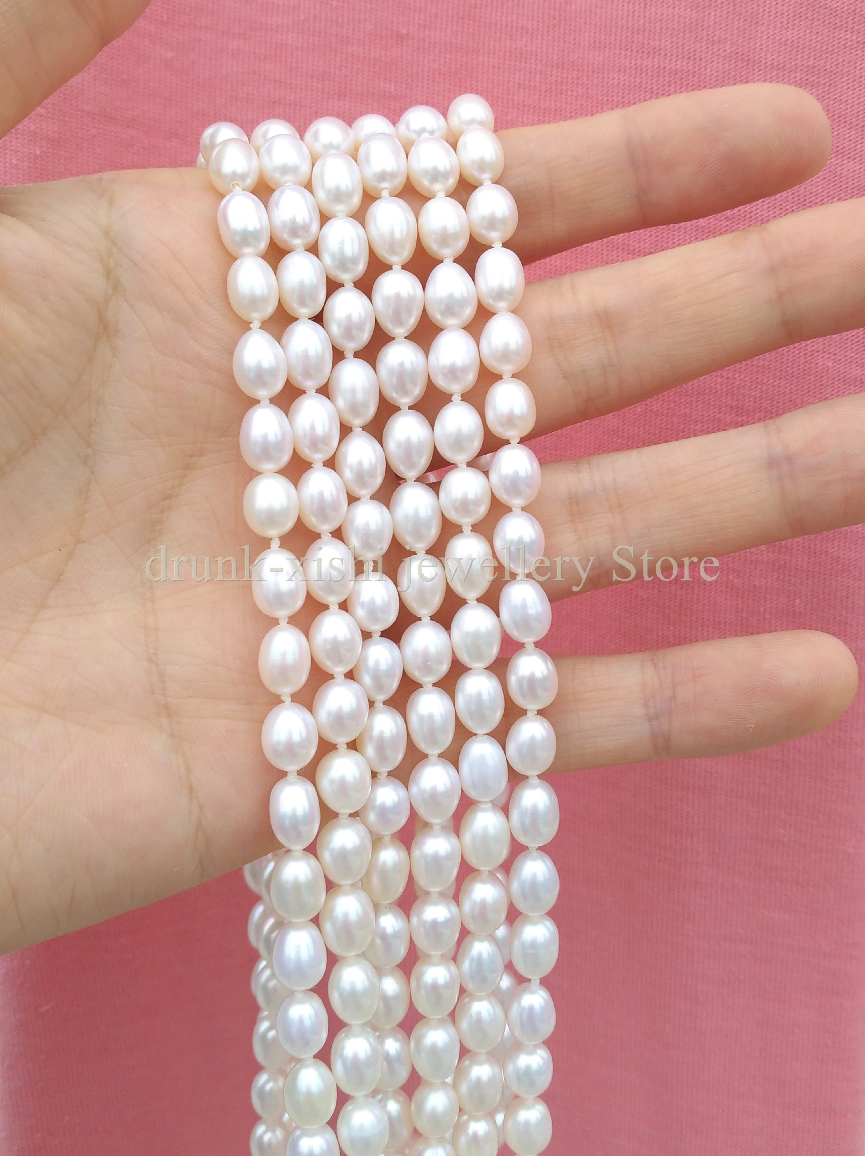 

Very Long Genuine 6-7MM Seawater White Pearl Rice Beads Necklace Sivler 925 Fine Jewelry Party Free Shipping