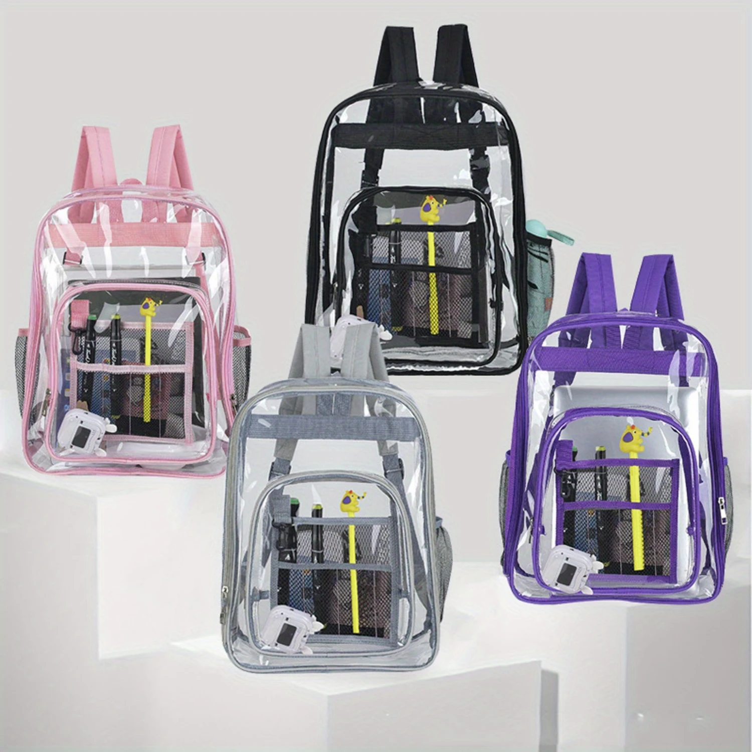 Clear PVC Zipper Multi Functional Backpack Travel Bag Mesh bag Rubber beach bag Poly mailers Transparent cosmetic bag Poly bags