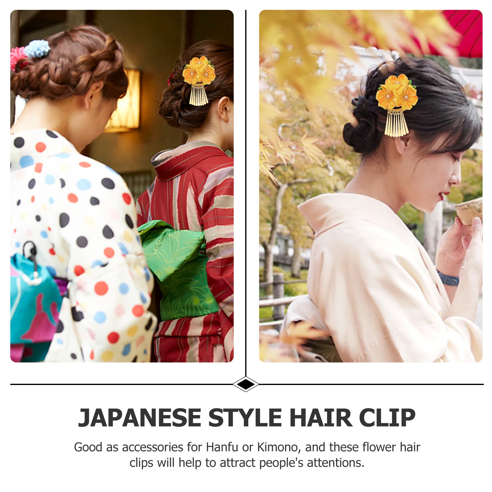

1pcs Japanese Flower Flower Clips Hair Clips Kimono Hairclip For Hanfu Kimono Hair Accessory Floral Barrette Yellow