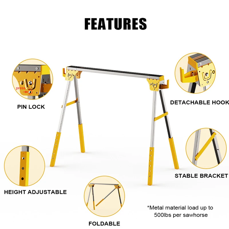 Woodworking Bench Multifunctional Foldable Metal Sawhorse Bracket Portable Wooden Board Placement Table Hand Tool Push Table