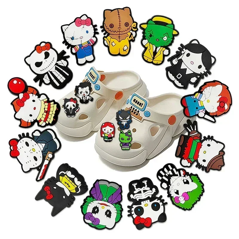 18pcs Halloween Sanrio Hello Kitty Shoe Charms Set  Decorations for Sandals Bracelets & Wristbands Perfect Holiday Party Gift