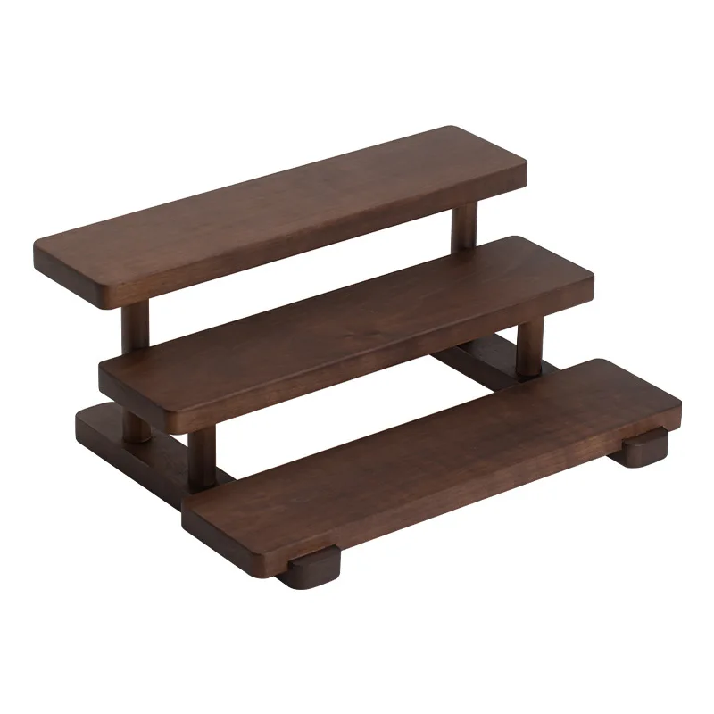 

Walnut ladder rack handmade log teapot teacup bogu rack small Chinese retro tea set display rack