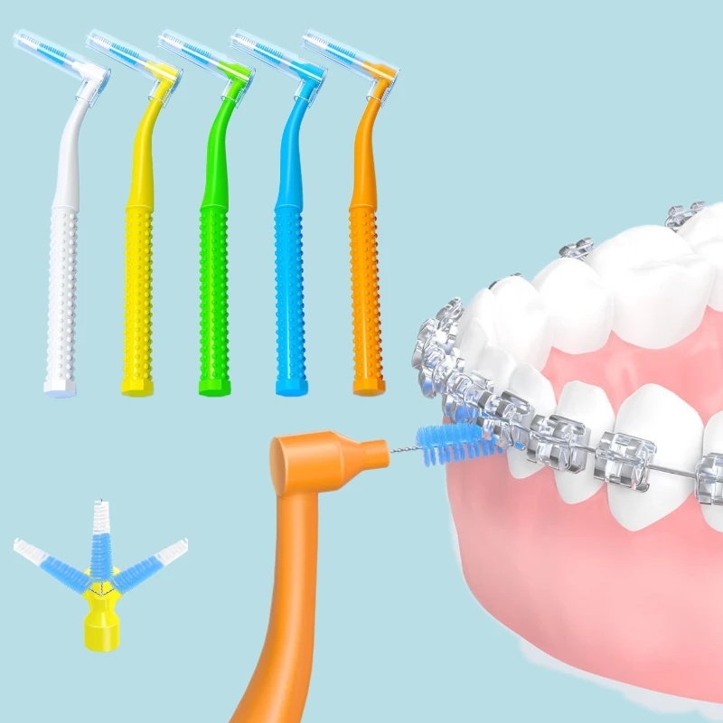 10Pcs L-Shape Dentistry Interdental Brush For Adult Dental Orthodontic Push-Pull Tooth Brush Cleaning Oral Hygiene Care Tools