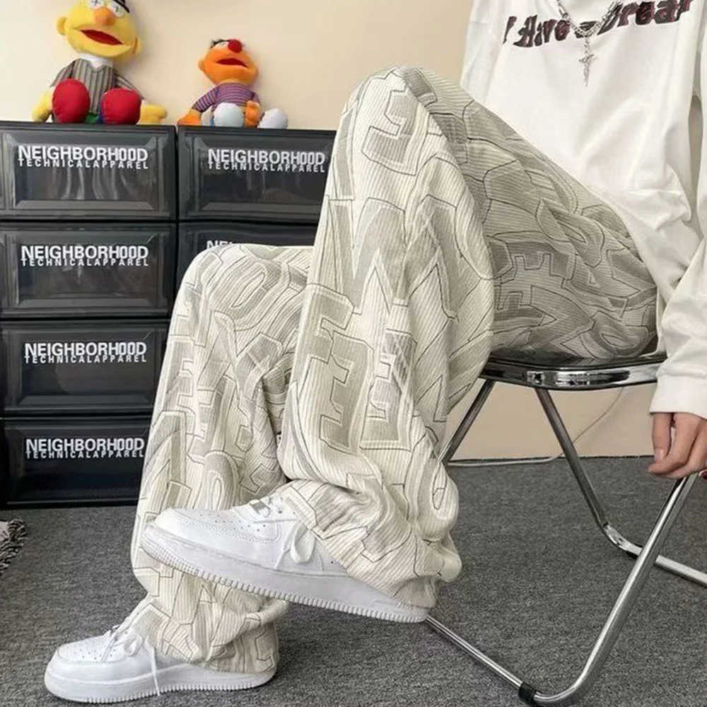 Japanese Harajuku Falling Corduroy Pants Mens Trendy Straight Casual Pants 2024 Summer New Versatile High Street Wide-Leg Pants