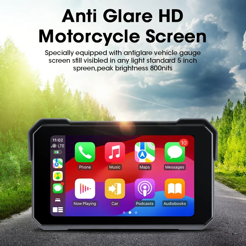 Schermo GPS Portatile per Moto con Carplay, Navigazione IPX7 Impermeabile, Android Auto Wireless, Monitor Moto con Doppio Bluetooth e Touch Screen