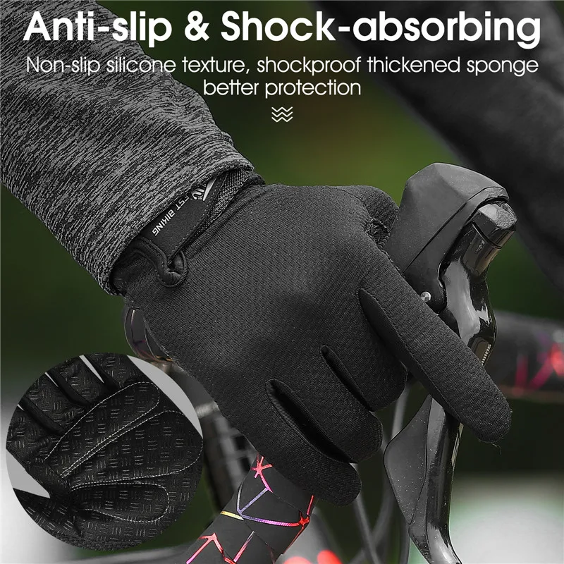 WEST BIKING Full Finger Cycling Gloves Touch Screen Anti-slip Shock Absorption Bike Gloves Breathable Mittens Cycling Equipment