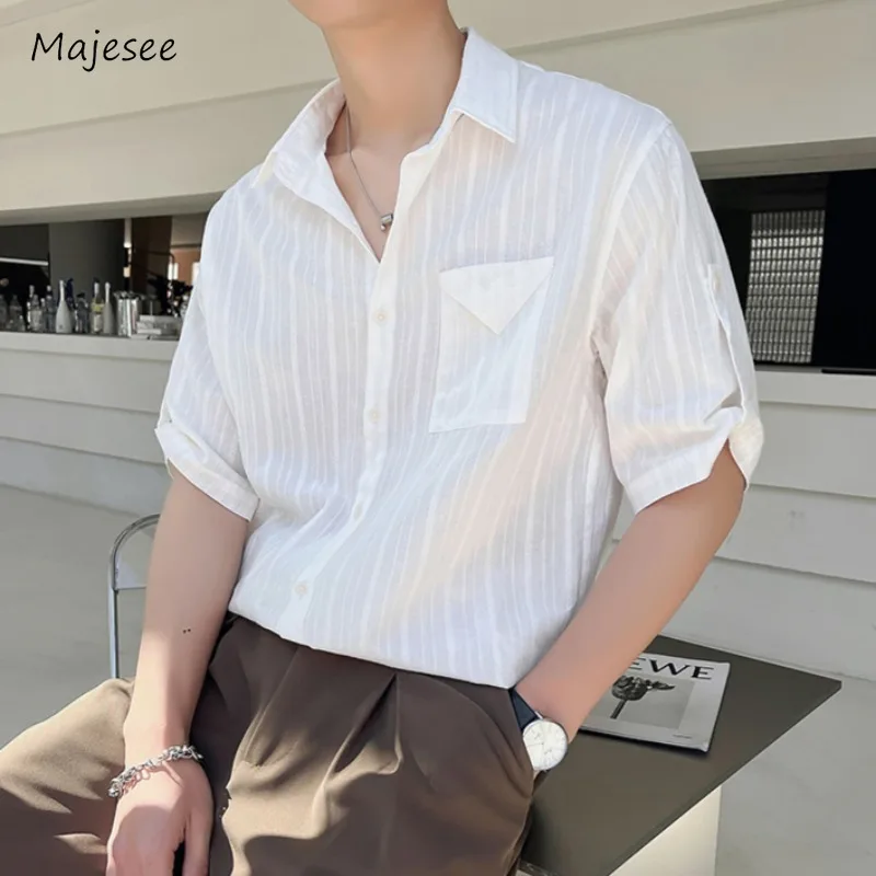 

Shirts Men Chic Casual Summer Breathable Korean Style Handsome Short Sleeve Streetwear Youthful Popular Advanced Ins Clothing