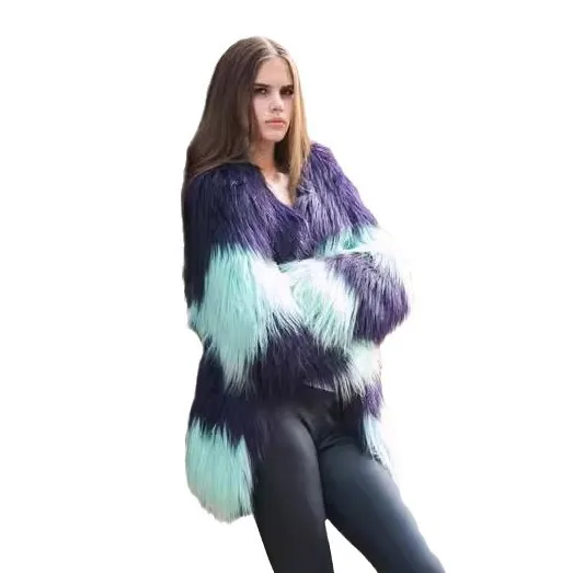 Imitation fur jacket women's clothing splicing fluorescent coat long hair European and American dark button fur integrated coat