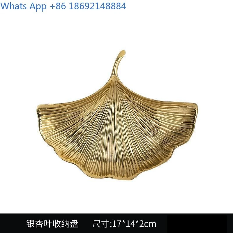 Luxury Decorative Jewelry Tray with Leaf Design Brass Nordic Style Vanity Organizer for Living Room