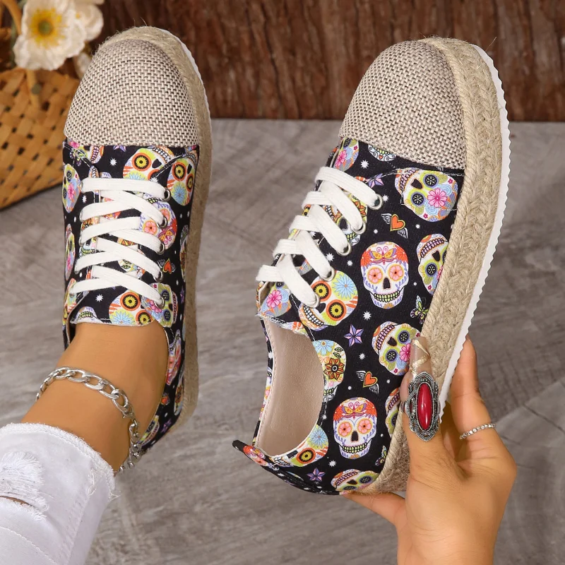 2023 Fashion Women Printed Canvas Shoes Casual Female Anti-Slip Vulcanize Platform Sneakers Ladies Summer Platform Walking Flats