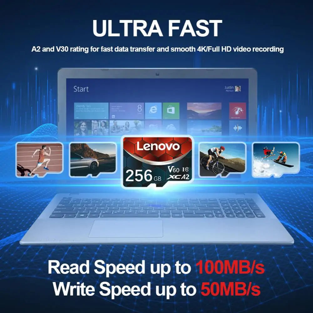 Lenovo การ์ดหน่วยความจำ2TB U3 Class10 A1 512GB สำหรับอุปกรณ์รถยนต์กล้องคอมพิวเตอร์หน่วยความจำไมโครแฟลชการ์ด SD U1 TF การ์ด U3 128g