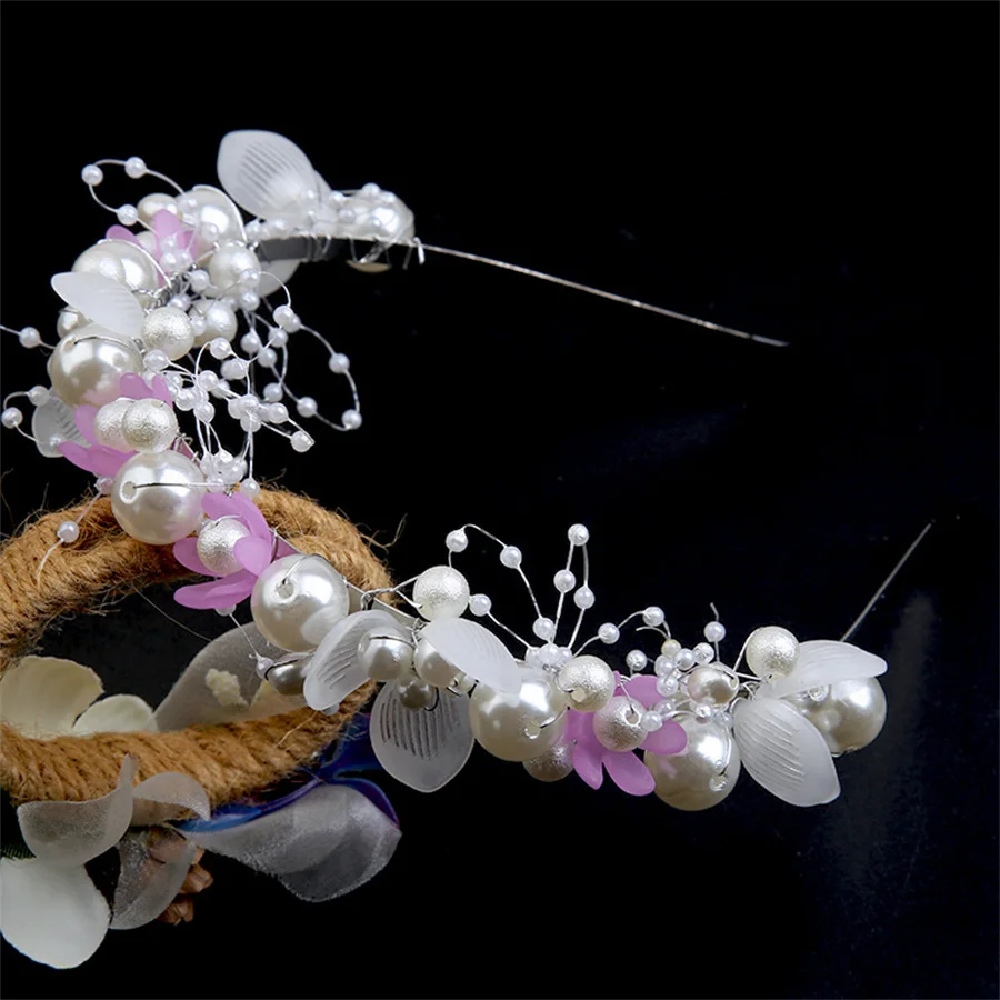 Korean Fashion Simple Pearl Headband Women Girls Children Flower Garland Headband Bride Wedding Crown Sweet Beaded Headpiece