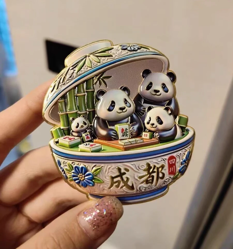 Chengdu Panda, China 3D Metal Relief Fridge Magnets Tourism Souvenirs Refrigerator Magnetic Stickers
