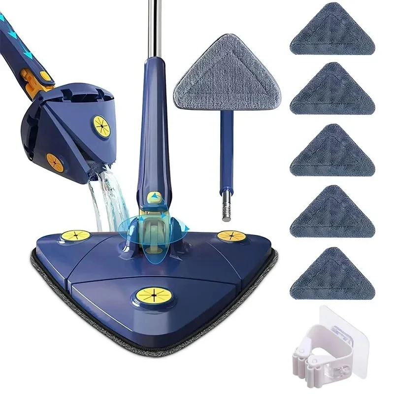 360° Swivel Telescopic Triangle Mop Swivel Cleaning Mop Adjustable Squeeze Wet and Dry Using Absorbent Household Floor Tools