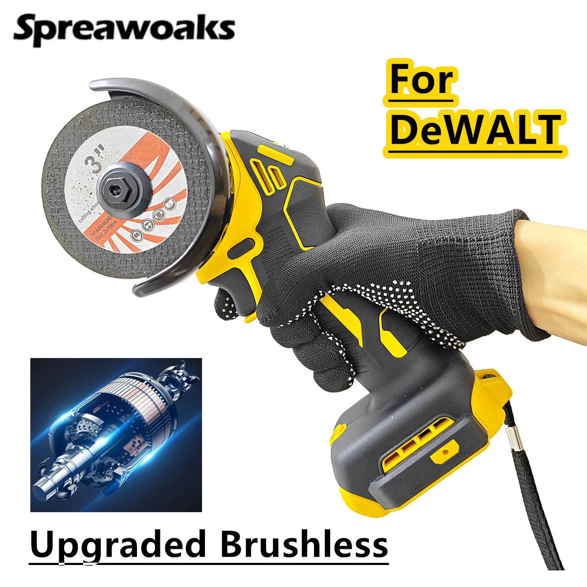 Brushless Cordless Angle Grinder 3 Inch Polishing Machine Mini Diamond Cutting Grinding Cut OFF Tools For DEWALT 20V Battery