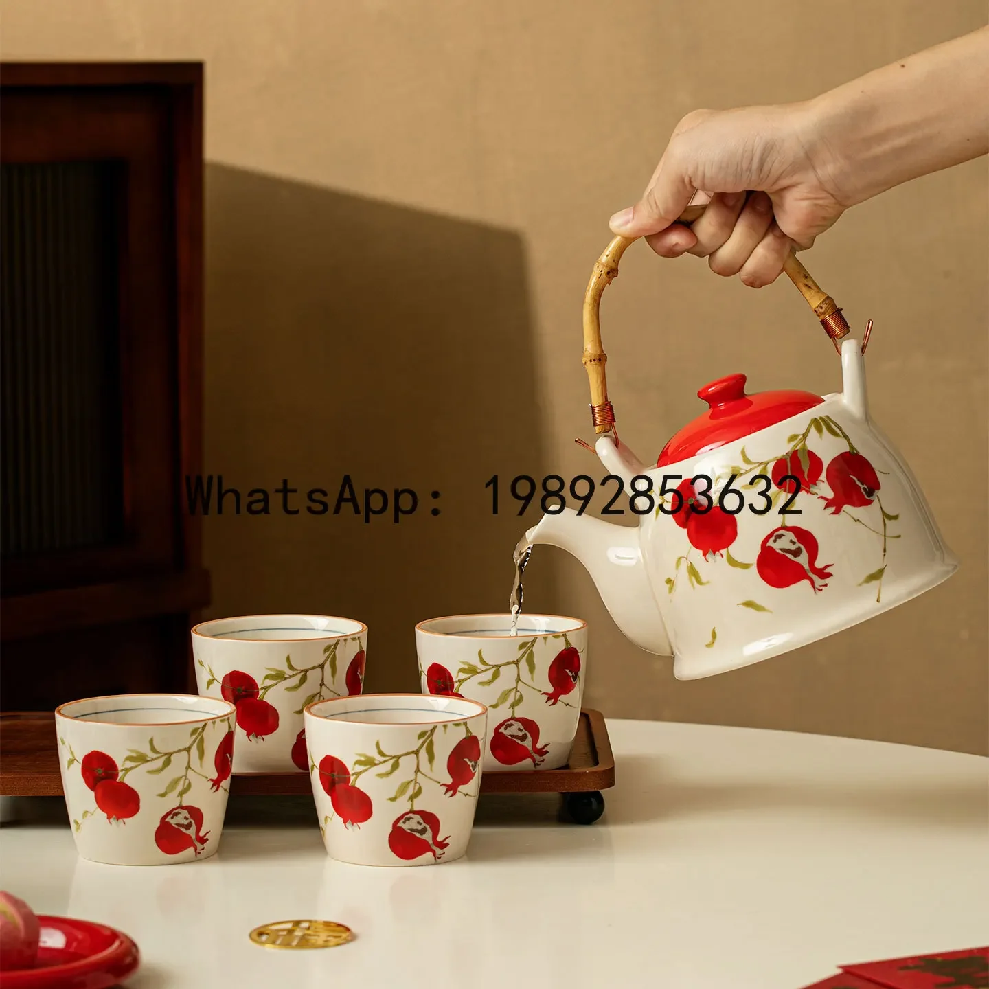 V5.12 hand-painted pomegranate ceramic kung fu tea set water basin water kettle suit