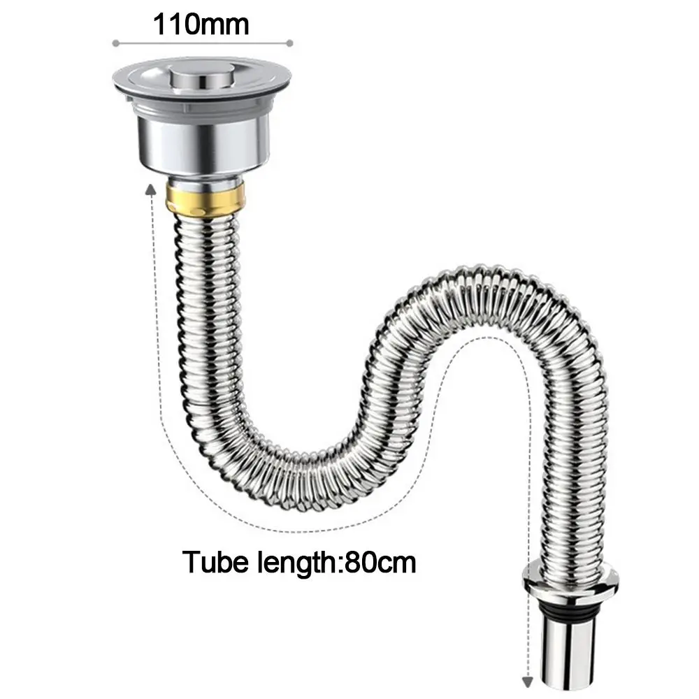 Stainless Steel Kitchen Sink Drain Pipe Water Hose Anti-odor Sink Strainer Connection Overflow Sewer Drainer Kitchen Accessories