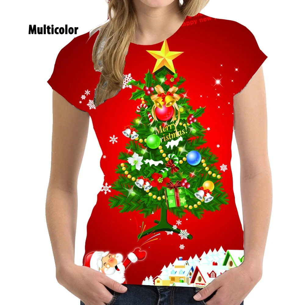 2022 Women Christmas Clothing Hot Sale 3D T Shirt Funny Christmas Tree Printing Short Sleeve Cool Fashion T Shirts