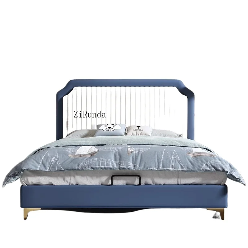 New design children's bed frame double cute cartoon wooden children's bed boy simple blue high-end bed bedroom furniture