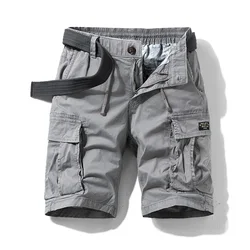 Shorts tático de algodão do exército masculino, calça curta casual de bolso múltiplo caqui, shorts militares soltos, moda verão, nova, 2024