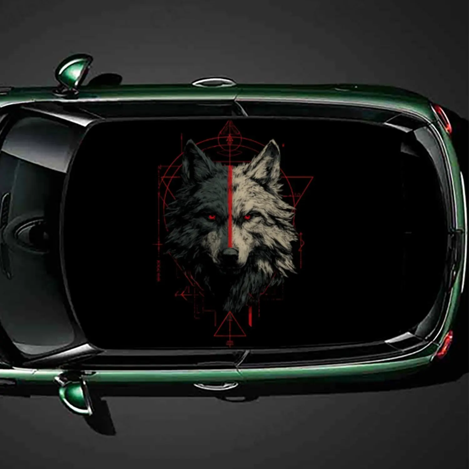 

Red Eyed Rune Wolf Print PVC Car Roof Sticker, Self-Adhesive Waterproof Car vinyl Decal, Car Decoration Protection Stickers, Eas
