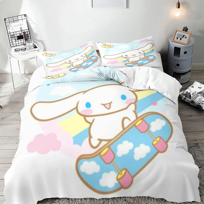 Cinnamoroll Funda nórdica Impreso 3D Juego de cama de microfibra de tamaño completo Decoración de dormitorio dedicada