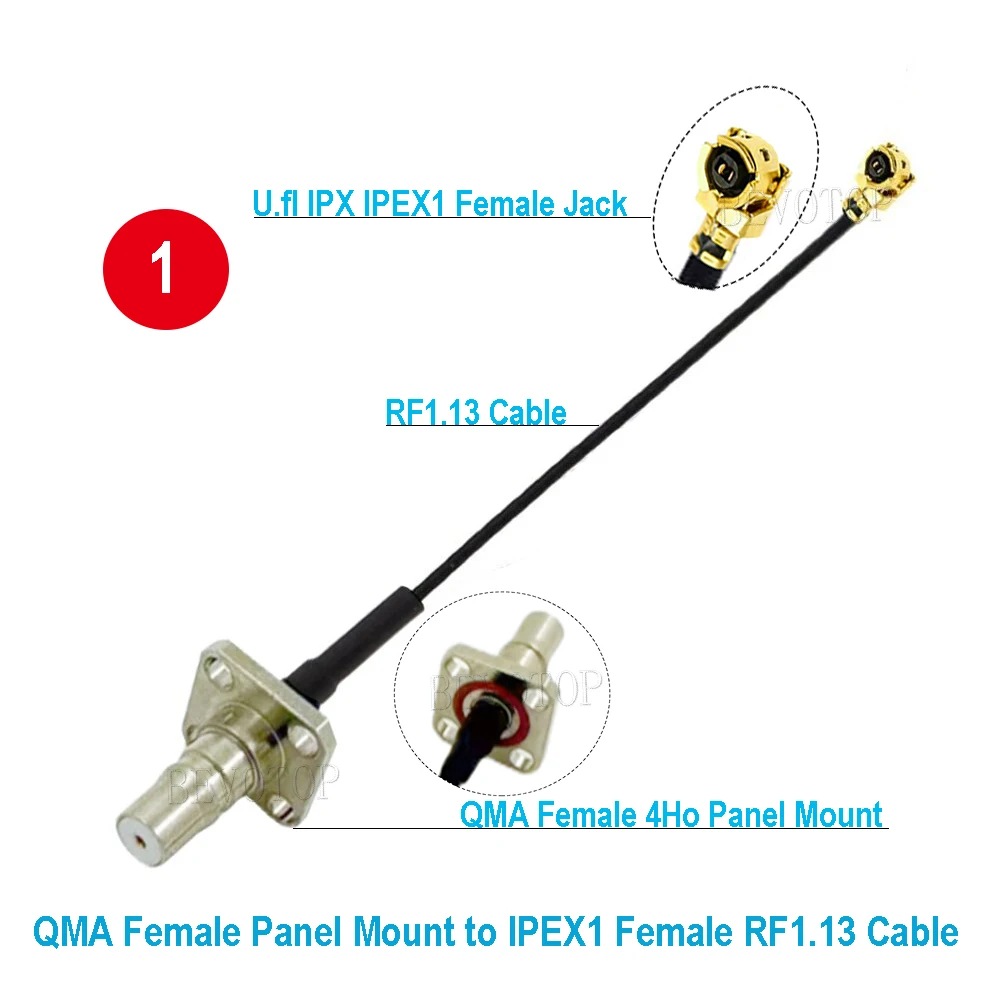 10PCS/Lot QMA Female 4 Hole Panel Mount to U.FI IPX IPEX1Female Jack Connector RF1.13 RF Coaxial Pigtail Jumper Cable BEVOTOP