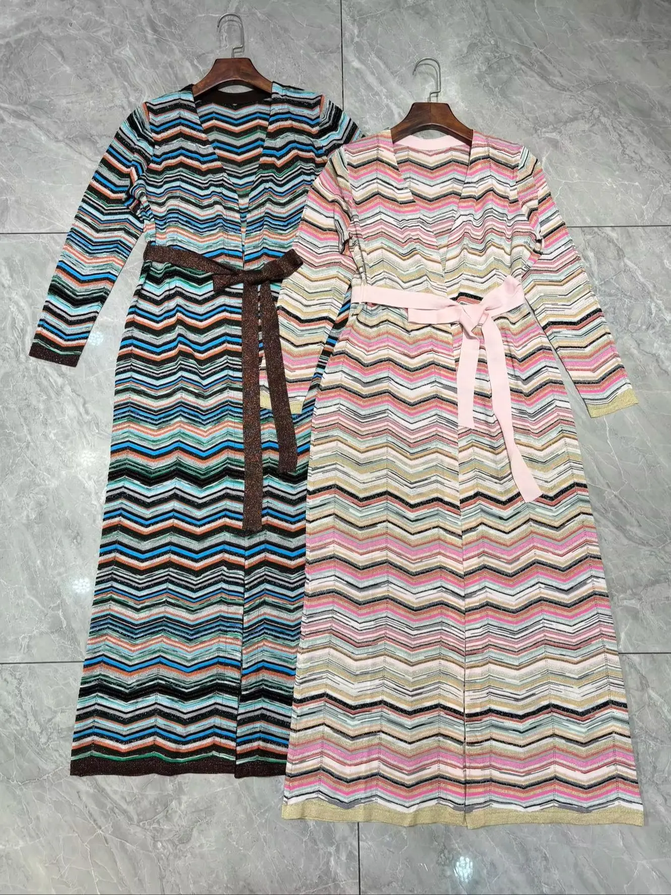 2026 Women Striped Knitted Cardigan V-Neck Long Sleeve Lace-up High Waist Vintage Female Sweater